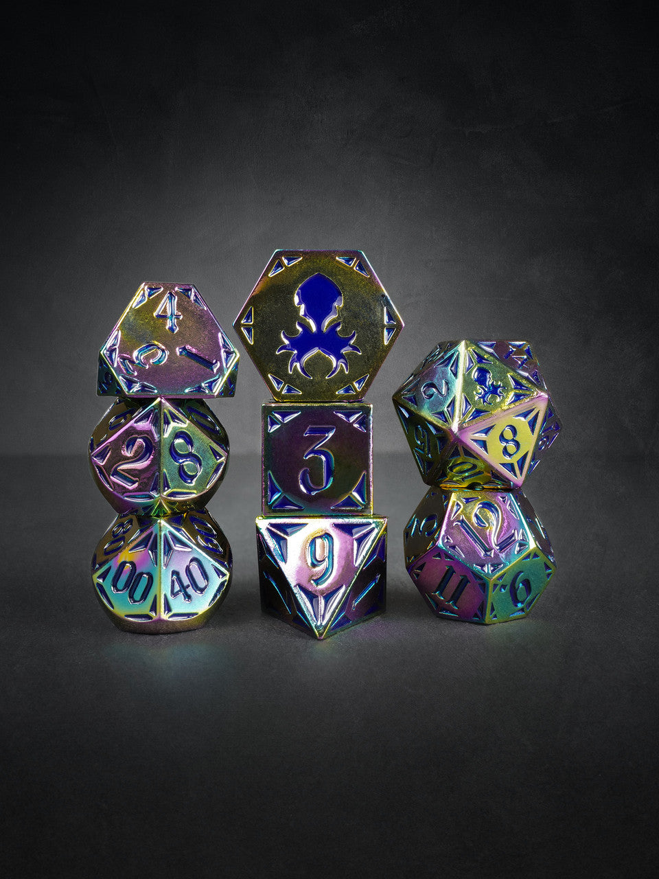 Fullmetal Gothik Flame 8pc Blue Enamel TTRPG Dice Set